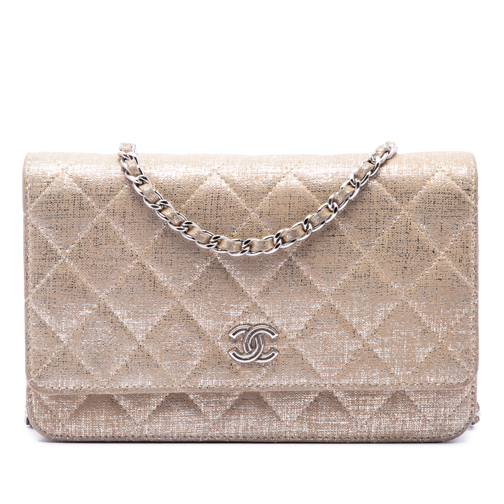 Pre-Loved Chanel CC Quilted Metallic Fabric Wallet On Chain